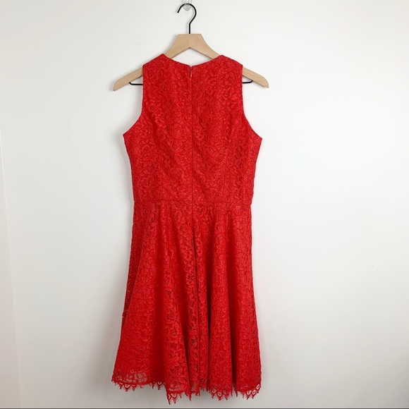 Shoshanna | Red Judith Lace Fit & flare Dress lush floral lace scalloped size 8 - Picture 3 of 7